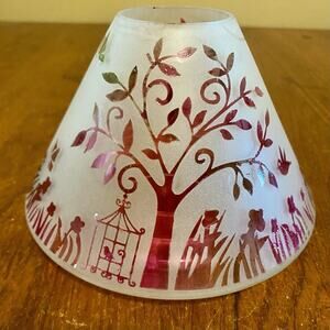 Yankee Candle Jar Shade Enchanted Garden Frosted Glass Trees Birds Pink RARE